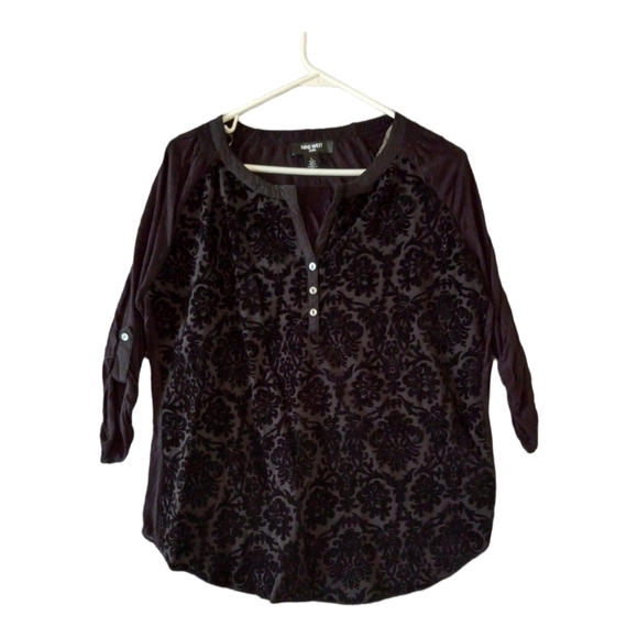 VTG Women’s Black Light blouse Nine West Velvet Pattern Size L - Picture 1 of 6